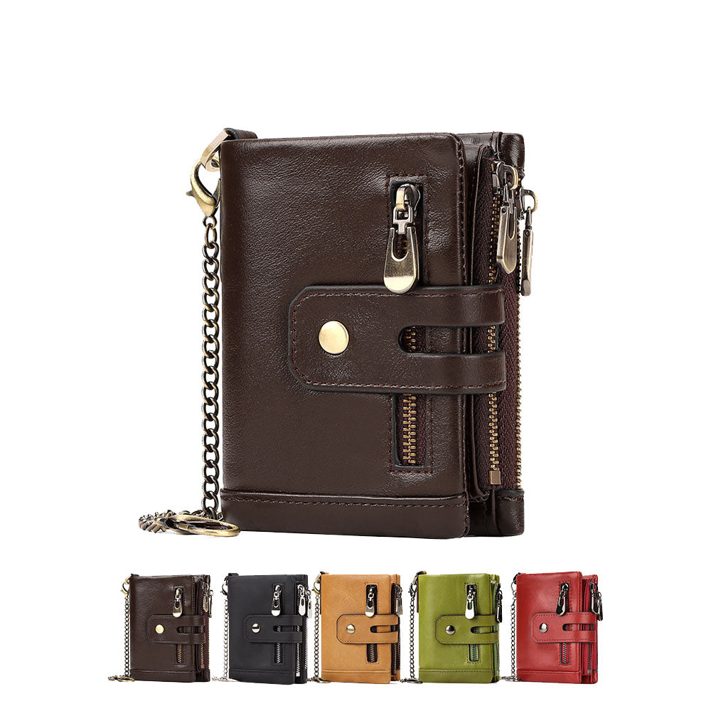 Short Genuine Leather RFID Wallet – Multi-Color Travel Wallet for Men and Women