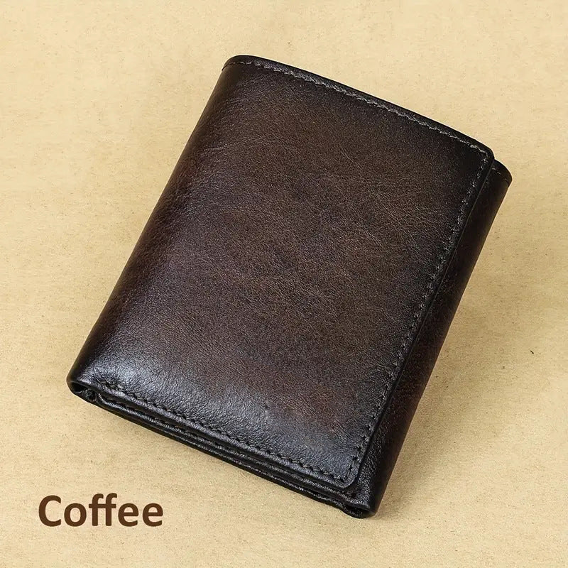 Mens RFID Blocking Short Wallet Large Capacity Trifold Card Holder